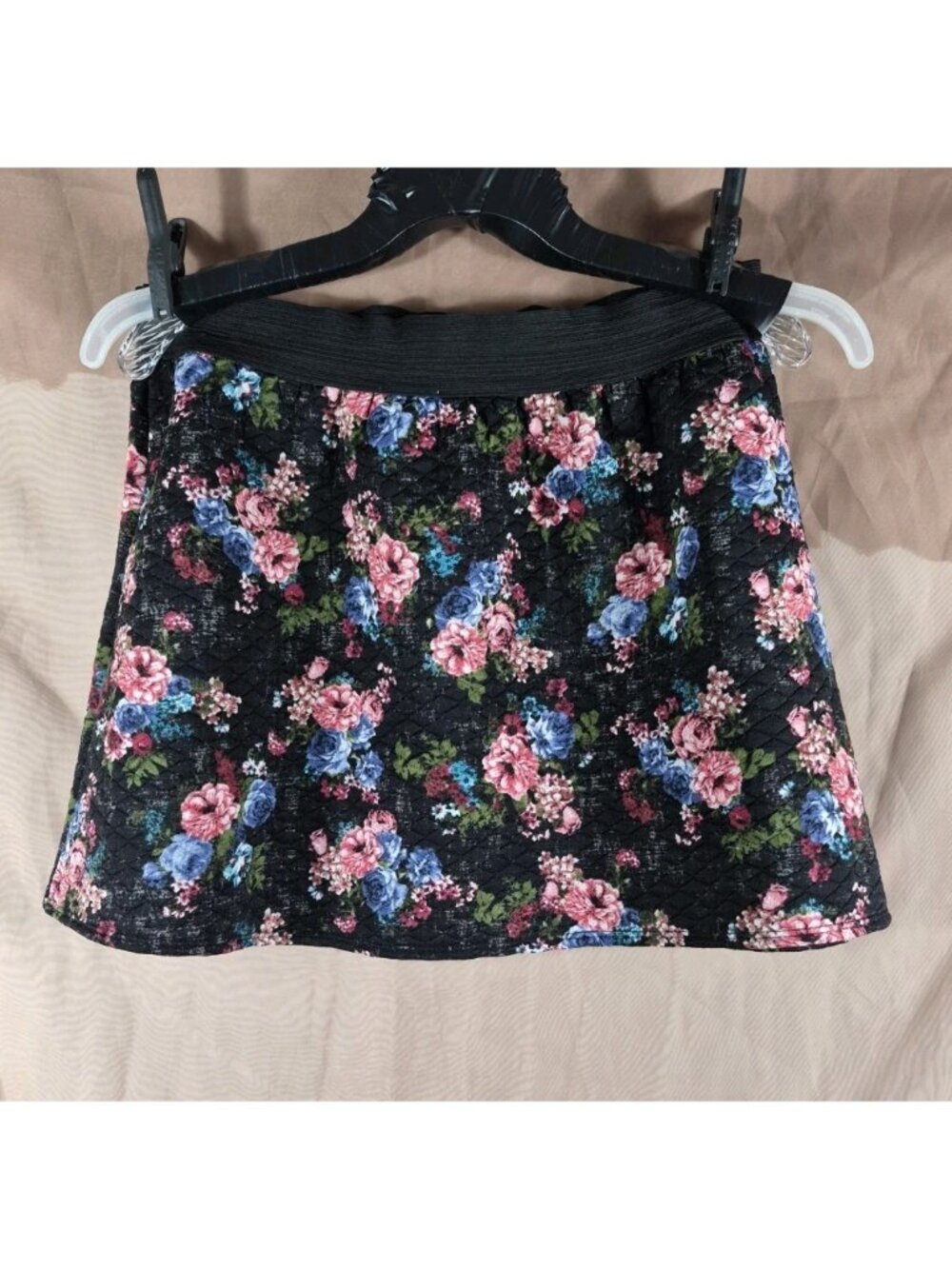 Joe B. Women's Black Blue & Pink Elastic Waist Mini Skirt Size L